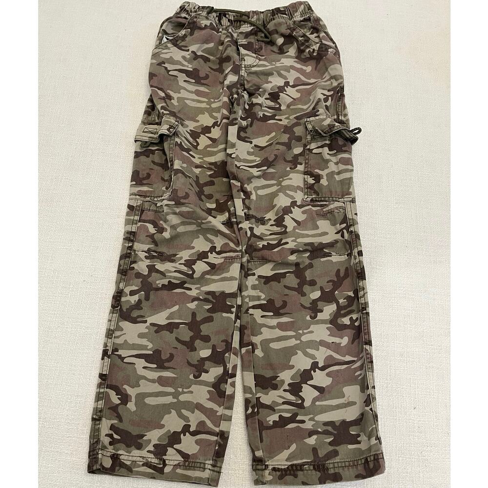 L.L. Bean Kids Camo Cargo Pants Size 12 100% Cotton Drawstring Flaws Stains